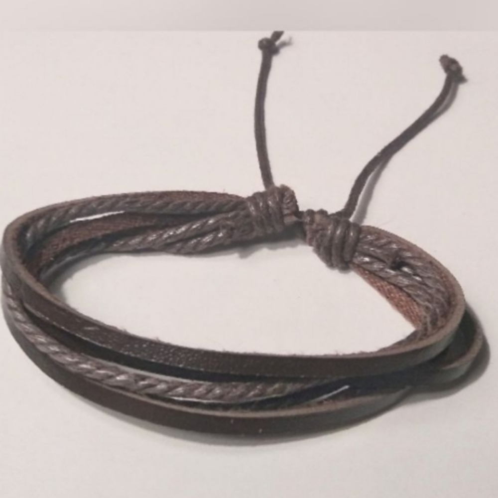 NWT Men's Leather Bracelet braided layered Brown Unisex NEW